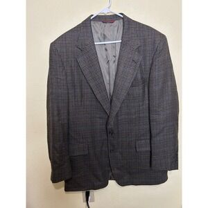 Jos. A. Bank Kent Mens 44L Blazer Brown Blue Houndstooth 100% Wool Sport Coat